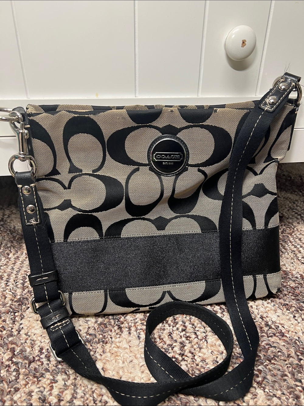Coach Black and Beige Signature Canvas Crossbody